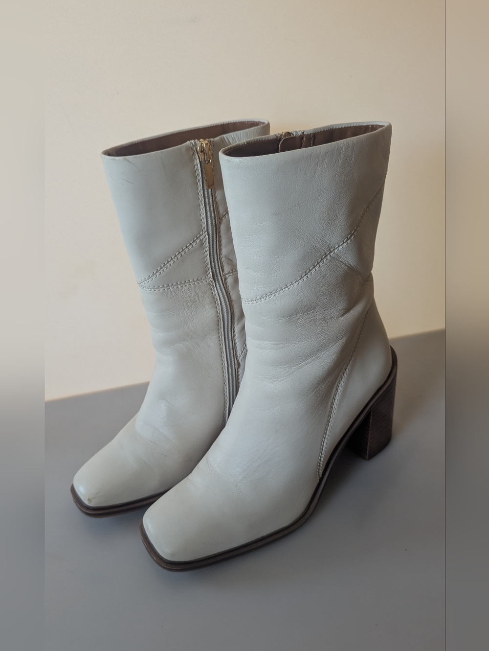 Franco Sarto Stevie Women's Mid Calf Square Toe Stacked Block Heel Boots. Sz 8M